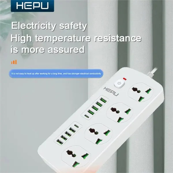 چند راهی هپو H05 3000W با 8 ورودی usb و 2 PD مقاوم در برابر شعله و شوک الکتریکی کیفیت عالی
