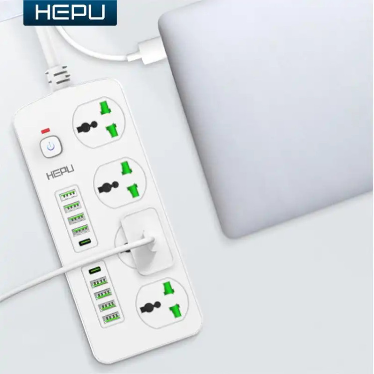 چند راهی هپو H05 3000W با 8 ورودی usb و 2 PD مقاوم در برابر شعله و شوک الکتریکی کیفیت عالی